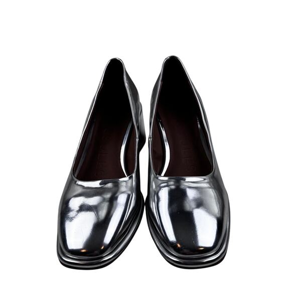 Aerosoles Soft Square Toe Silver Mirror Metallic Block Heel Shoes Women's 6.5 - Picture 2 of 10